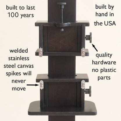 Close-up of the Geneva Studio Easel canvas clamps with welded stainless steel canvas spikes and metal hardware