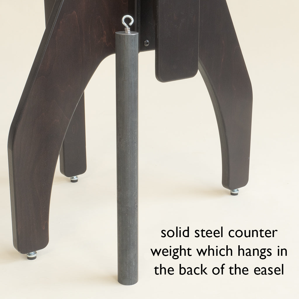 Solid steel counterweight hanging at the back of the Geneva Studio Easel